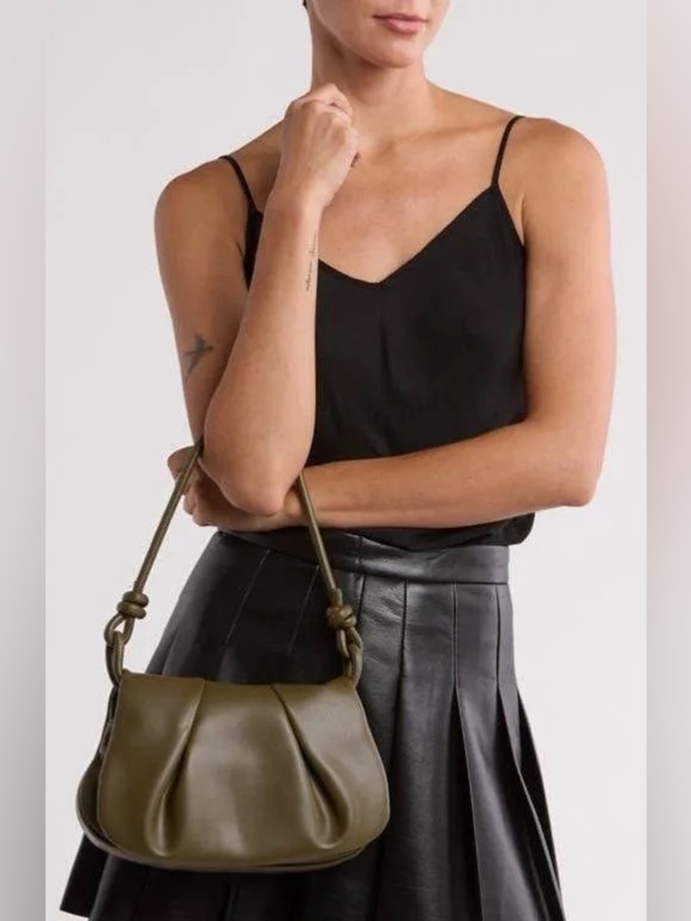 BCBGMaxAzria Olive Green Pleated Leather Shoulder Bag NWT